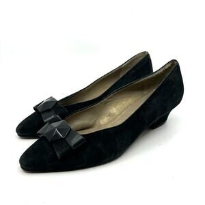 YSL Yves Saint Laurent Black Suede Bowtie Kitten Heel Pumps Women's 6.5 US